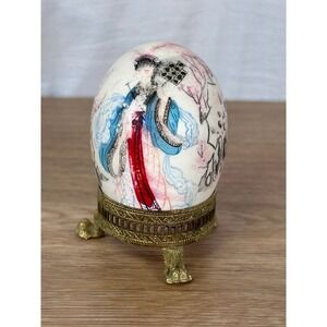 Japanese Asian Geisha Hand-Painted Egg on Stand Signed